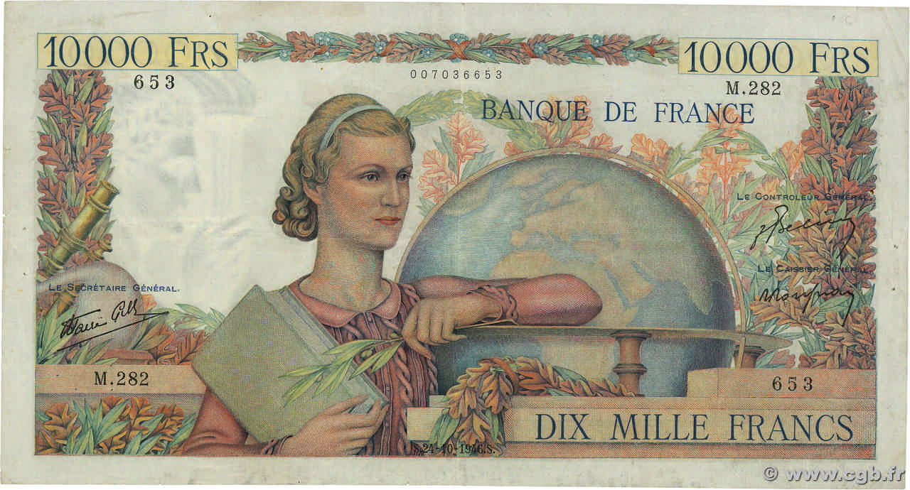 10000 Francs GÉNIE FRANÇAIS FRANCIA  1946 F.50.12 MBC