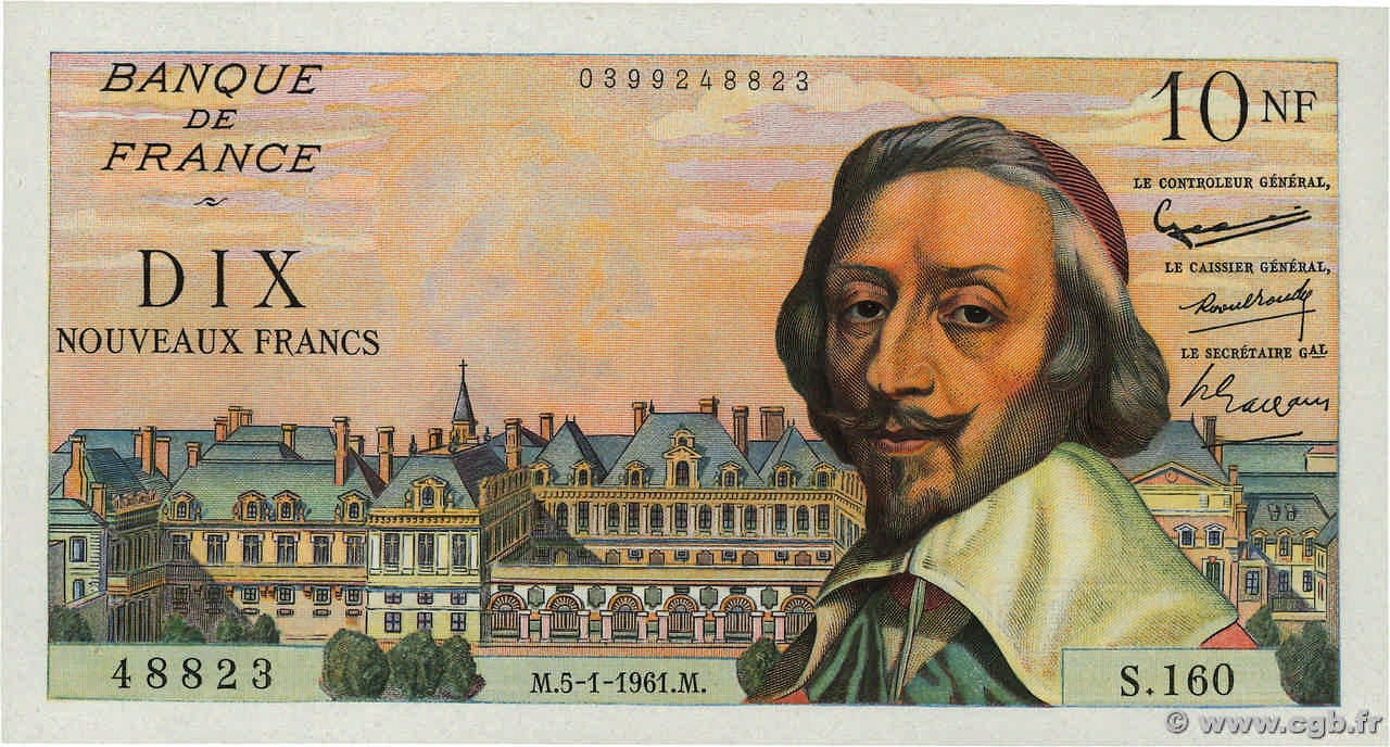 10 Nouveaux Francs RICHELIEU FRANCE  1961 F.57.13 XF+