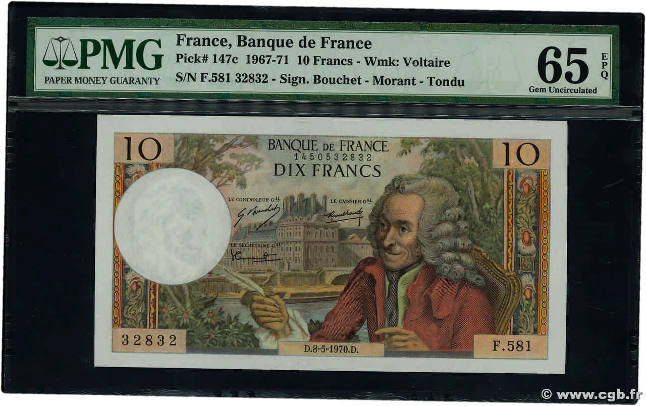 10 Francs VOLTAIRE Numéro spécial FRANCE  1970 F.62.44 NEUF