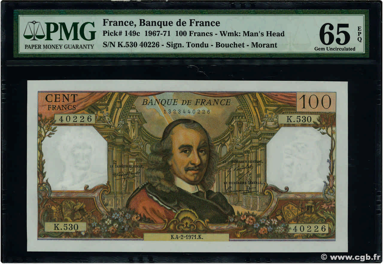 100 Francs CORNEILLE FRANCIA  1971 F.65.34 FDC