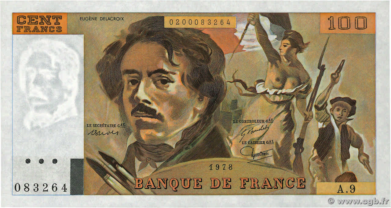 100 Francs DELACROIX modifié FRANKREICH  1978 F.69.01h ST
