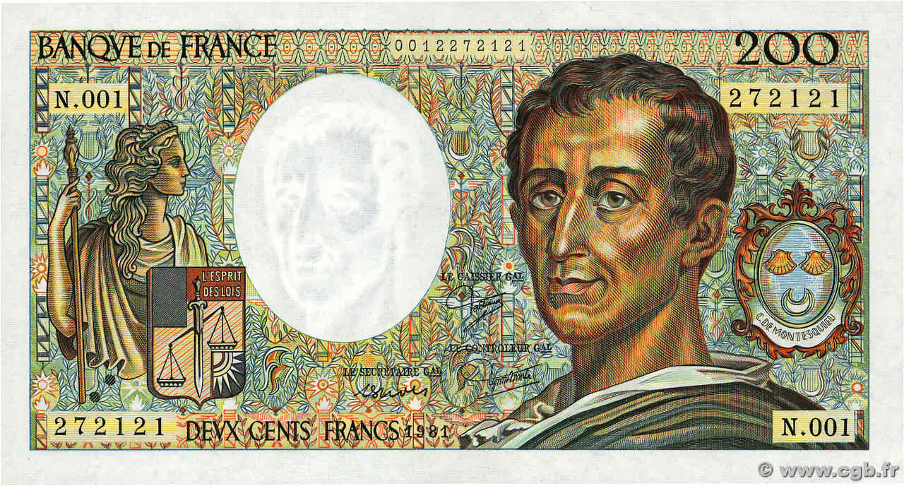 200 Francs MONTESQUIEU FRANKREICH  1981 F.70.01 ST