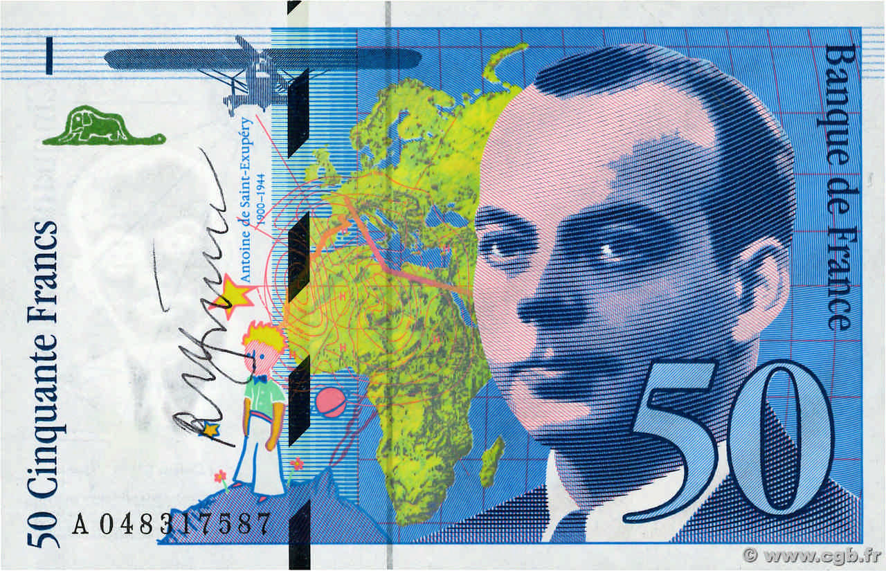 50 Francs SAINT-EXUPÉRY modifié FRANCIA  1999 F.73.05 FDC