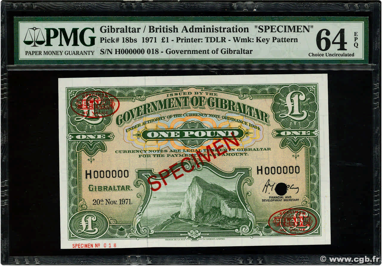 1 Pound Spécimen GIBRALTAR  1971 P.18bs SC+