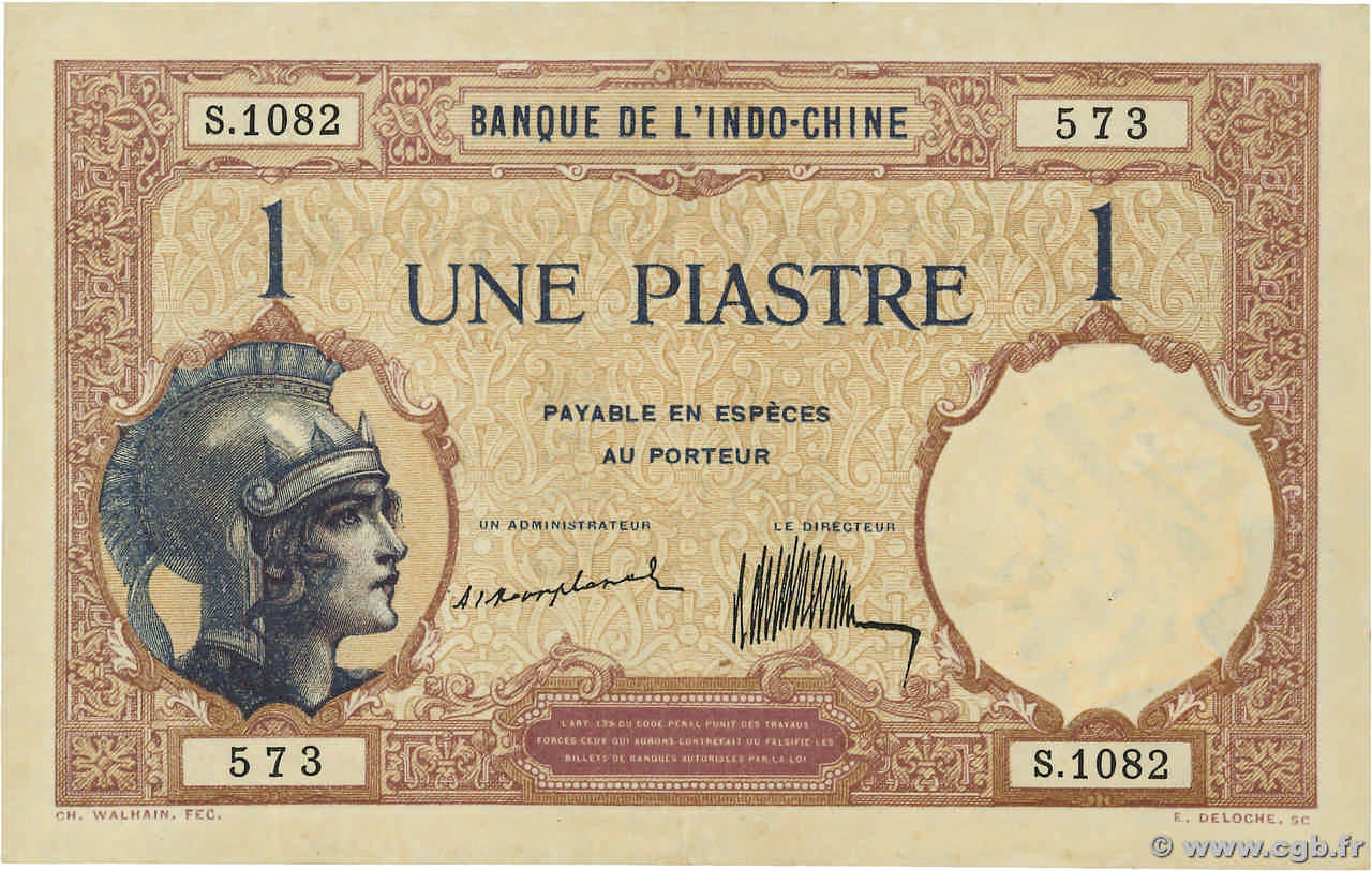 1 Piastre INDOCHINE FRANÇAISE  1923 P.048a SUP
