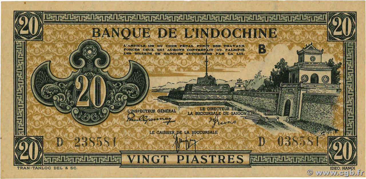 20 Piastres marron FRENCH INDOCHINA  1942 P.071 UNC-