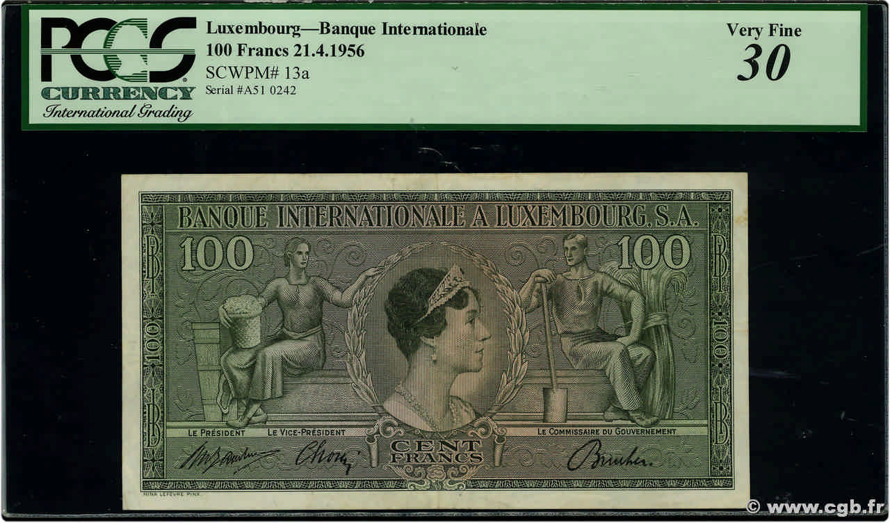 100 Francs LUSSEMBURGO  1956 P.13 BB