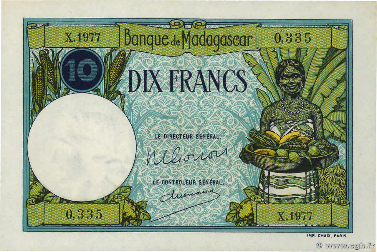 10 Francs MADAGASCAR  1948 P.036 SC+