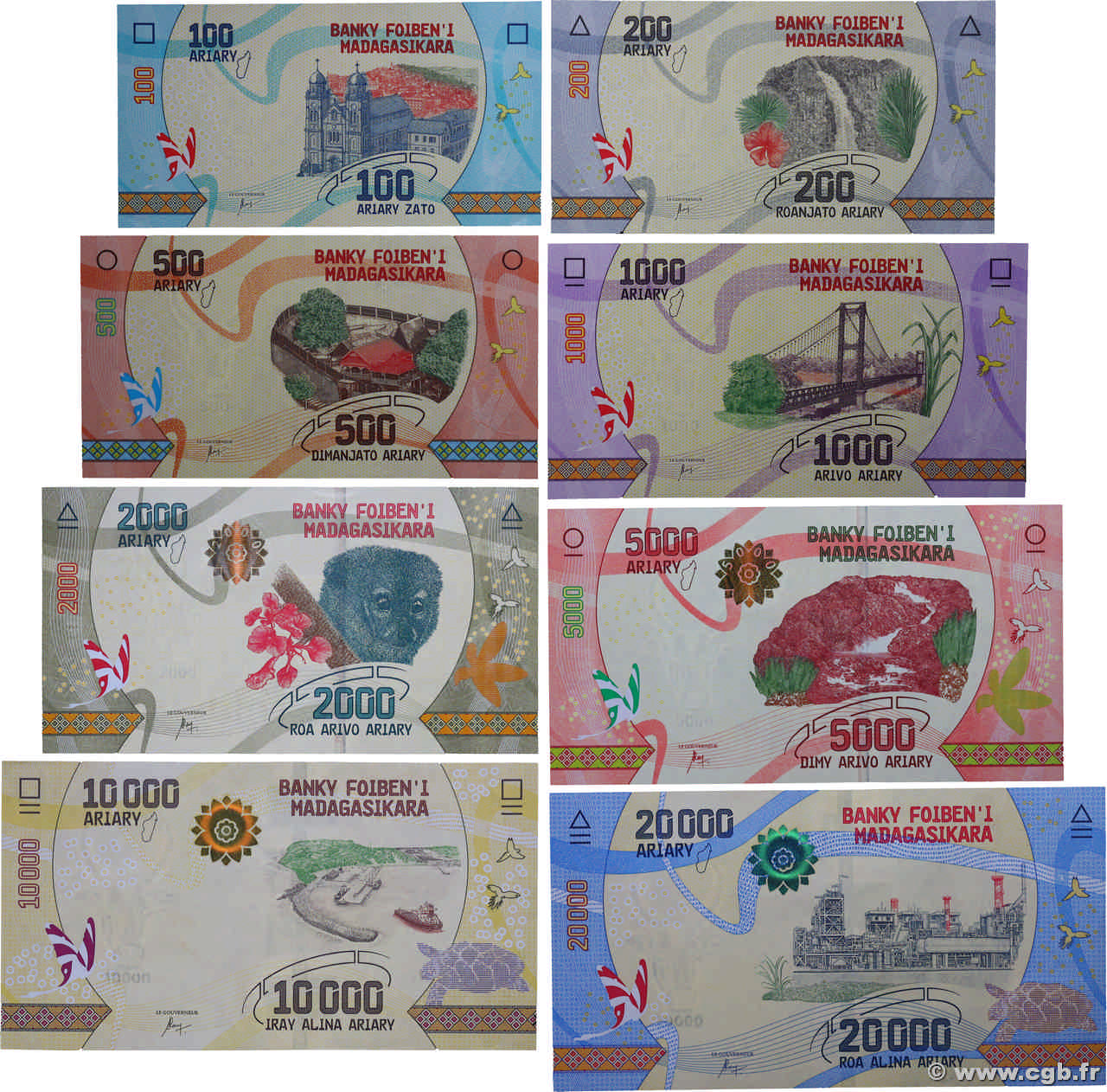 100 au 20000 Ariary Lot MADAGASCAR  2017 P.097, P.098, P.099, P.100, P.101, P.102, P.103, P.104 q.FDC