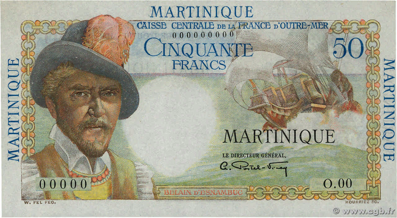 50 Francs Belain d Esnambuc Épreuve MARTINIQUE  1946 P.30e fST+