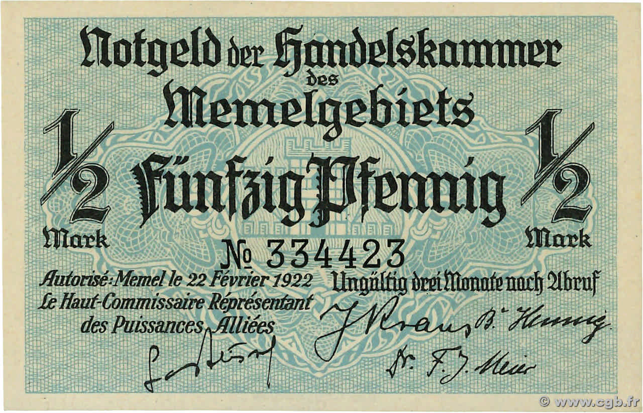 1/2 Mark MEMEL  1922 P.01 NEUF