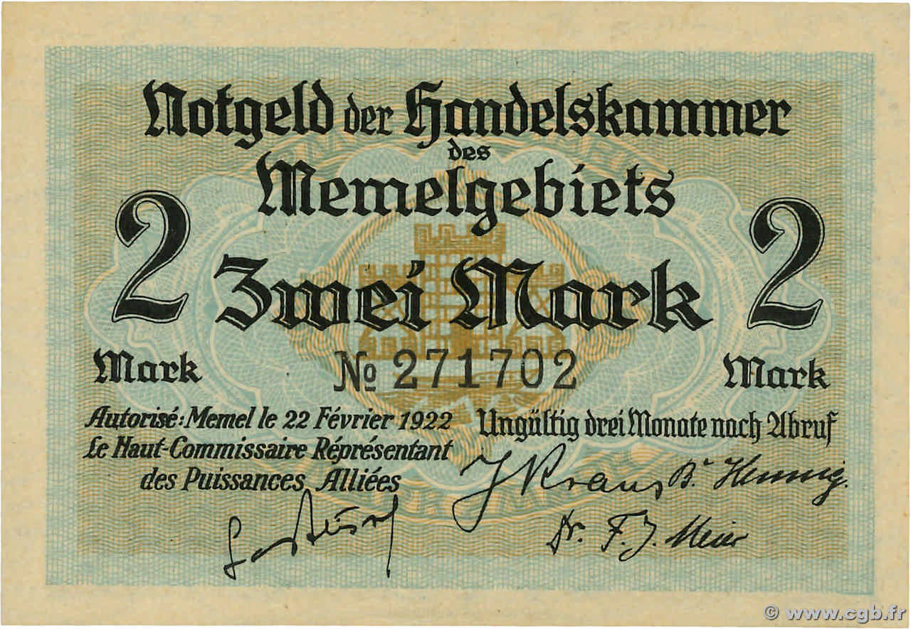 2 Mark MEMEL  1922 P.03a SC