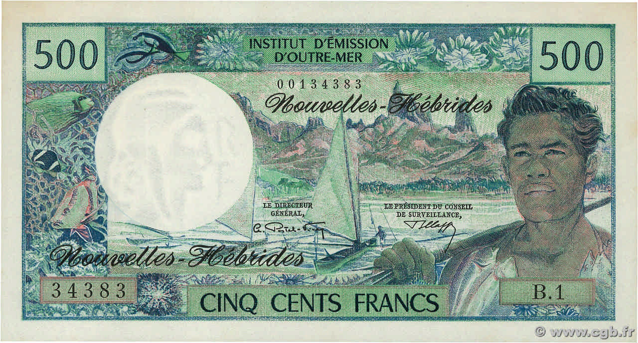 500 Francs NUOVE EBRIDI  1970 P.19a FDC