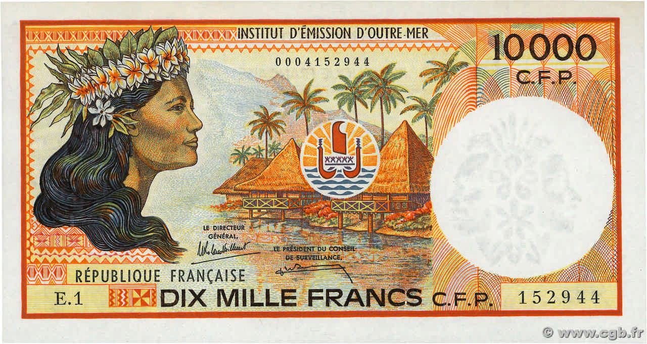 10000 Francs FRENCH PACIFIC TERRITORIES  1986 P.04a fST+