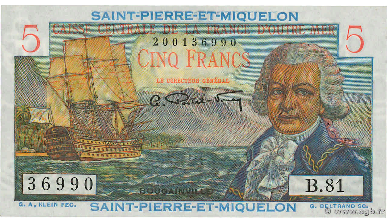 5 Francs Bougainville SAINT PIERRE ET MIQUELON  1946 P.22 pr.NEUF
