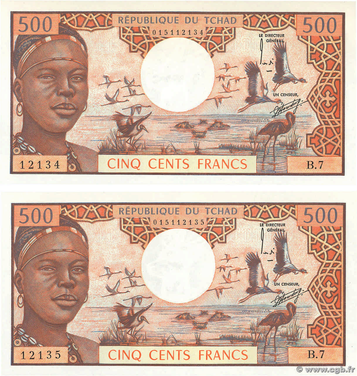 500 Francs Consécutifs TCHAD  1974 P.02a NEUF