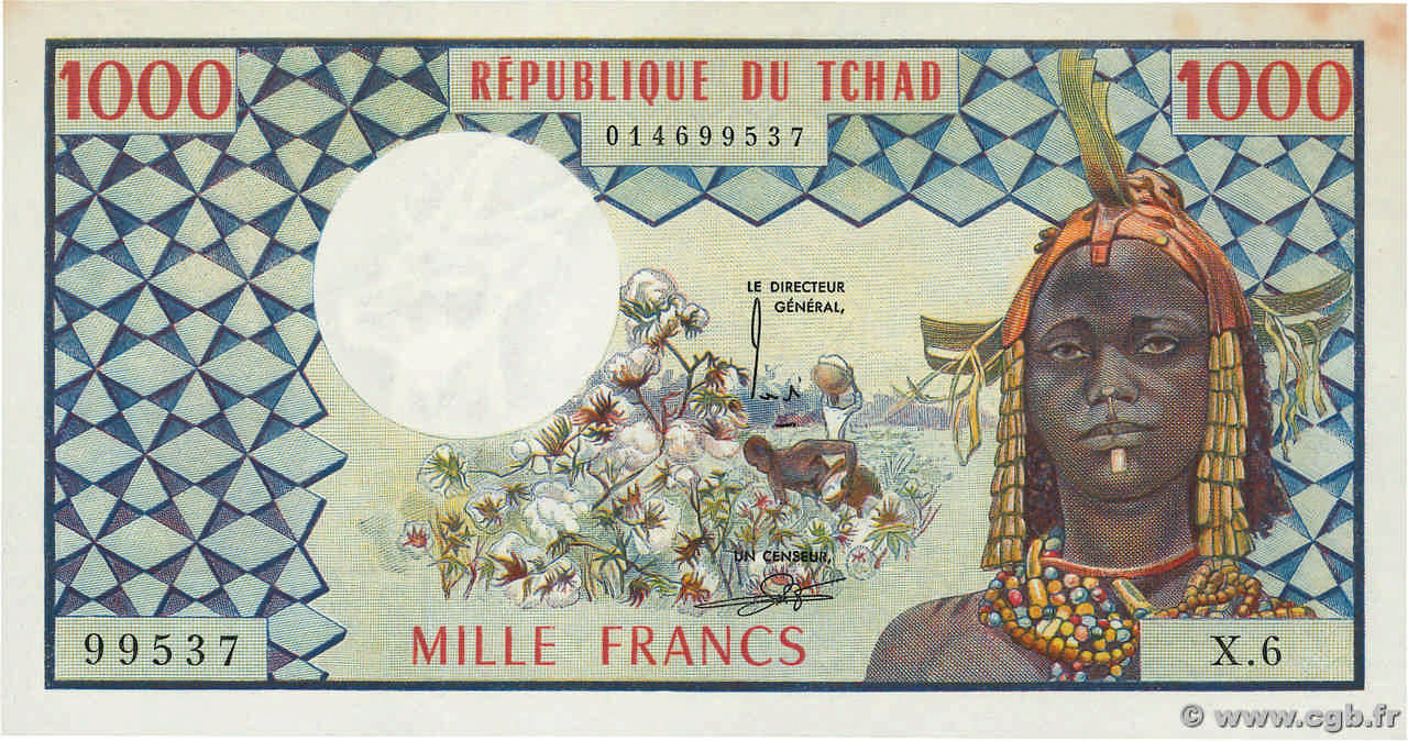 1000 Francs CHAD  1977 P.03a UNC-