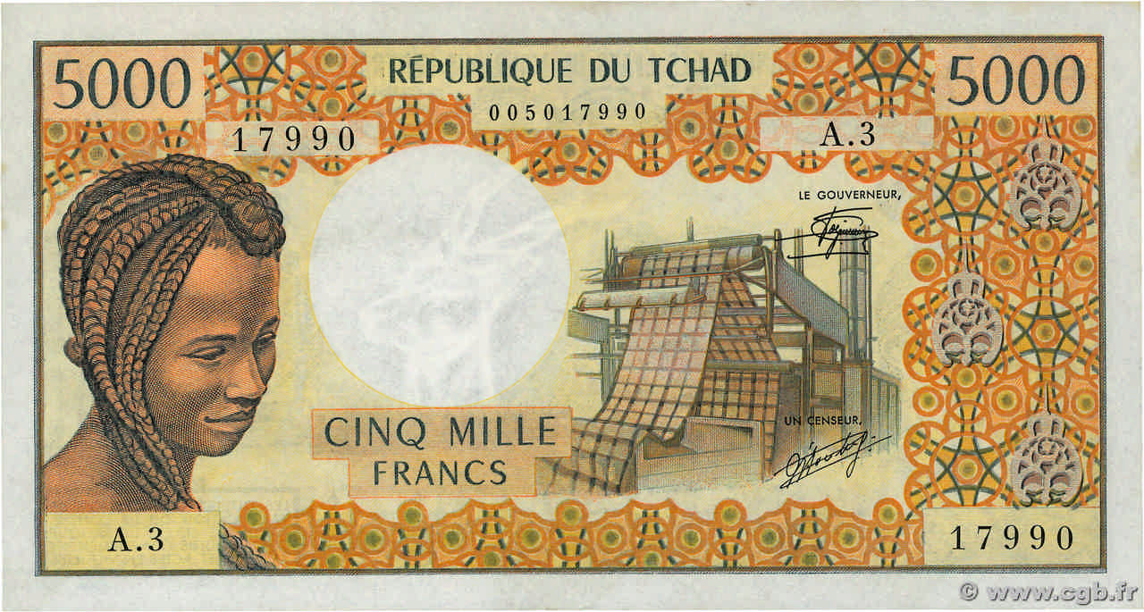 5000 Francs TCHAD  1976 P.05b SUP+