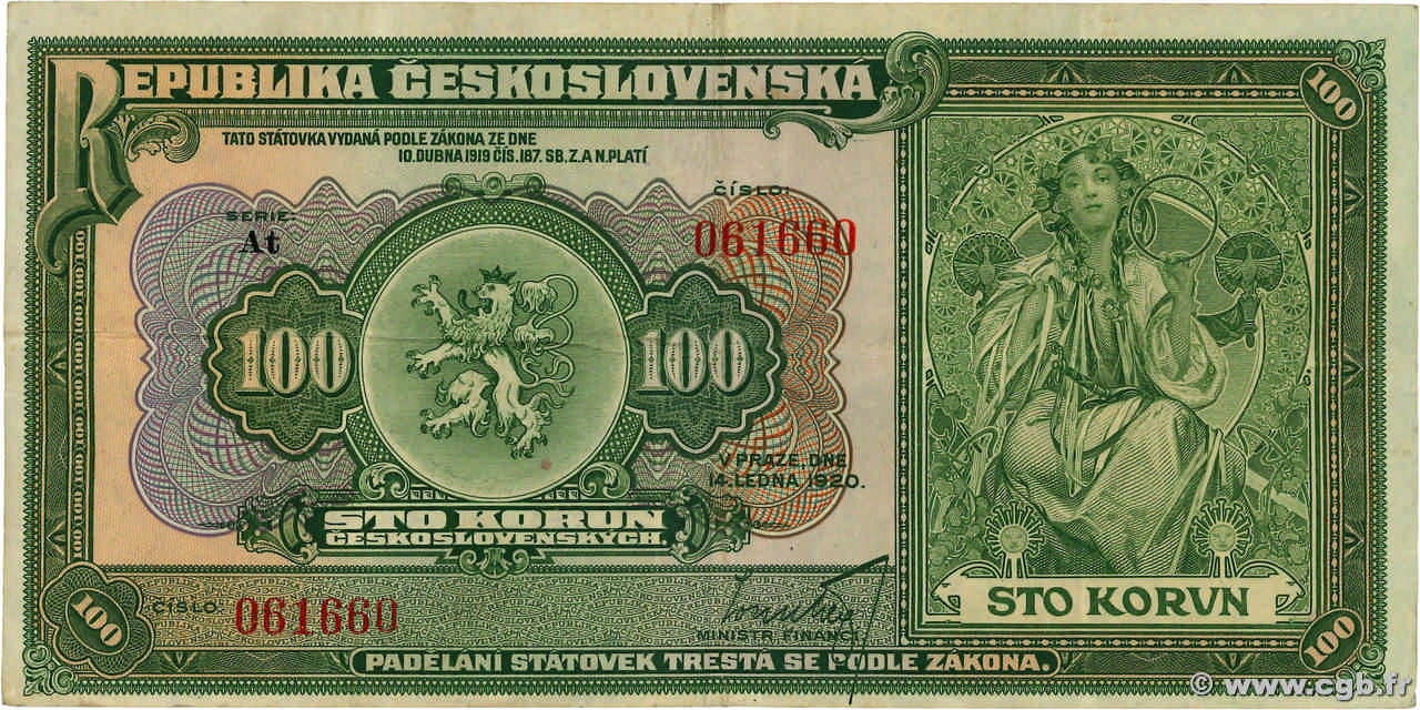 100 Korun TCHÉCOSLOVAQUIE  1920 P.017a pr.TTB