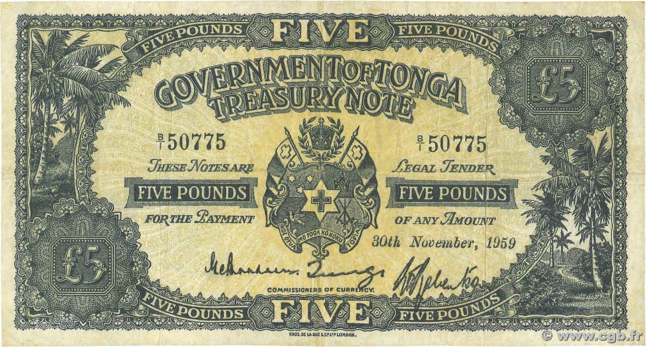 5 Pounds Faux TONGA  1959 P.12c VF