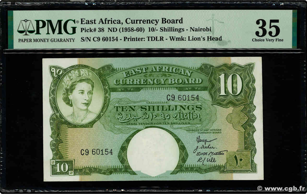 10 Shillings AFRIQUE DE L EST  1958 P.38 TTB+