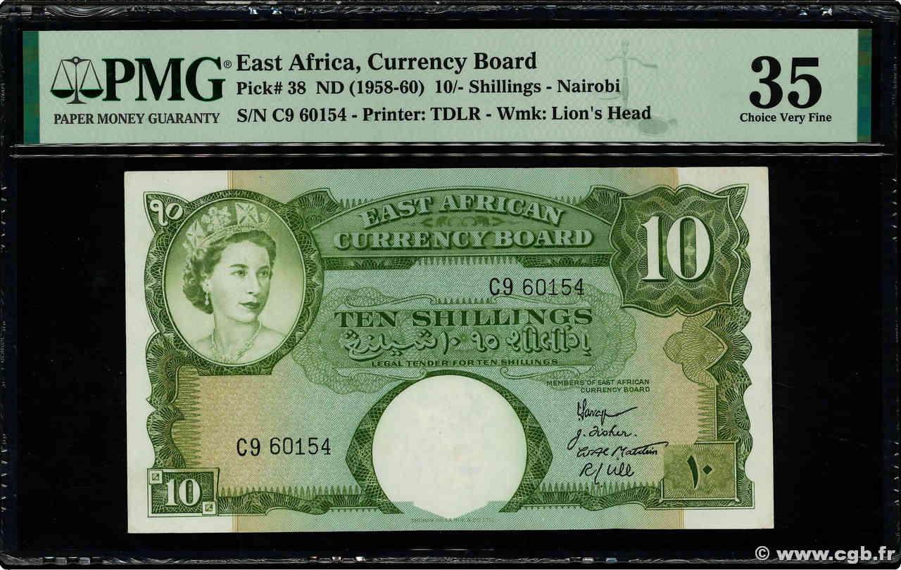 10 Shillings AFRICA DI L EST BRITANNICA   1958 P.38 q.SPL