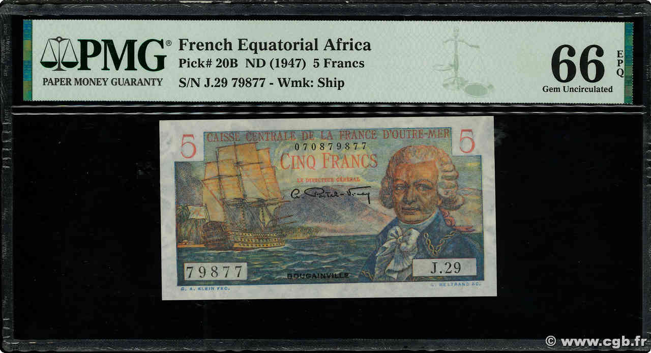 5 Francs Bougainville AFRIQUE ÉQUATORIALE FRANÇAISE  1946 P.20B FDC