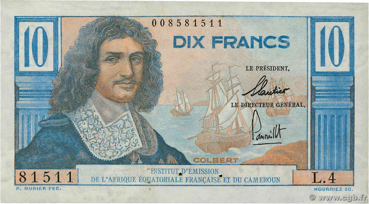10 Francs Colbert AFRIQUE ÉQUATORIALE FRANÇAISE  1957 P.29 SPL