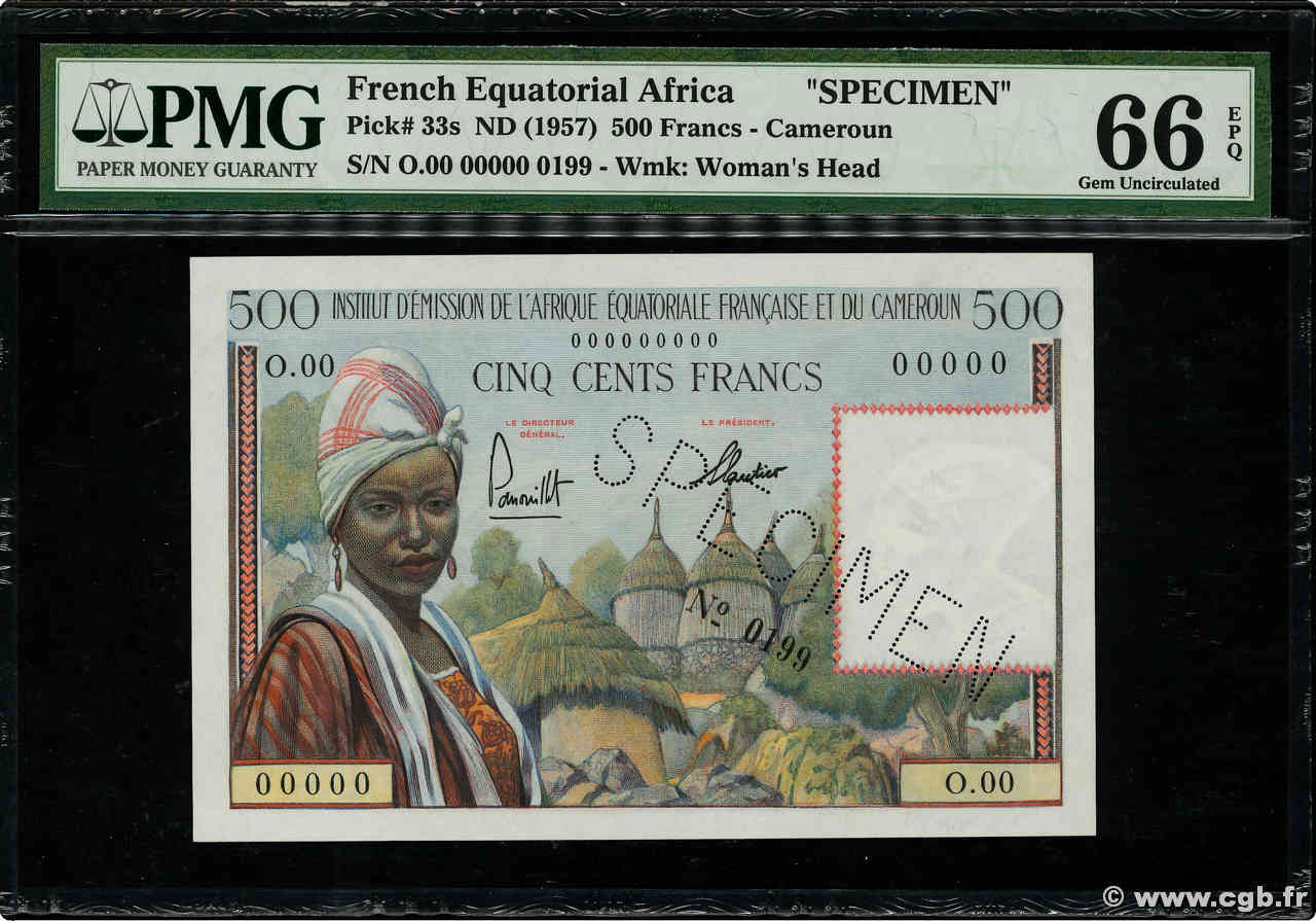 500 Francs Spécimen FRENCH EQUATORIAL AFRICA  1957 P.33s UNC