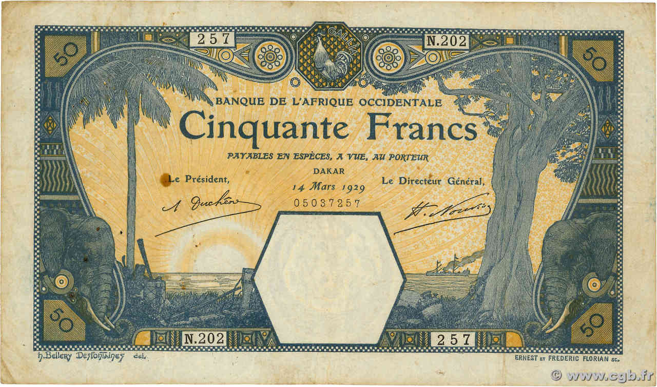 50 Francs DAKAR AFRIQUE OCCIDENTALE FRANÇAISE (1895-1958) Dakar 1929 P.09Bc TB