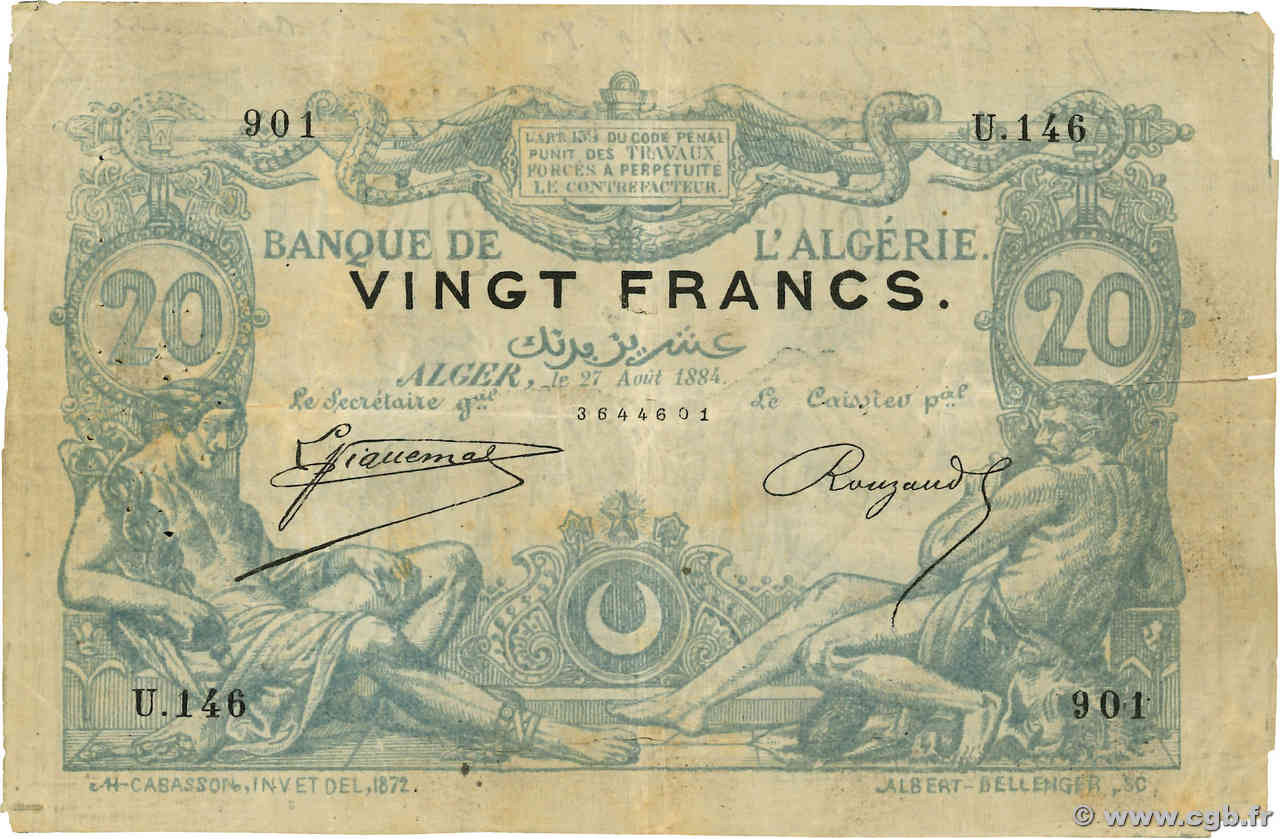 20 Francs Faux ALGERIA  1884 P.015x F