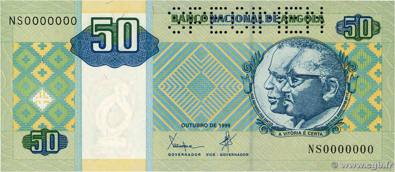 50 Kwanzas Spécimen ANGOLA  1999 P.146as FDC