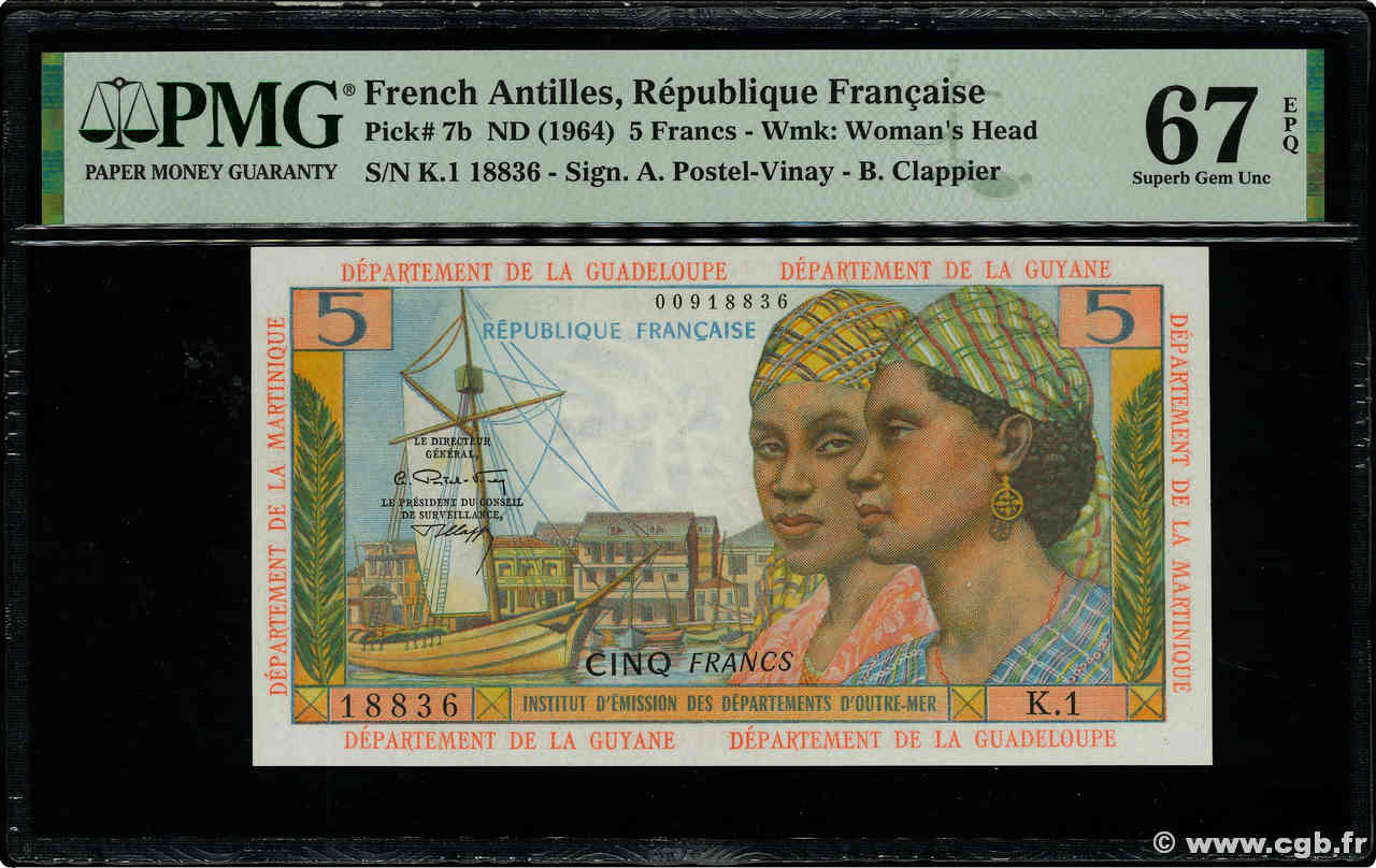 5 Francs FRENCH ANTILLES  1964 P.07b UNC