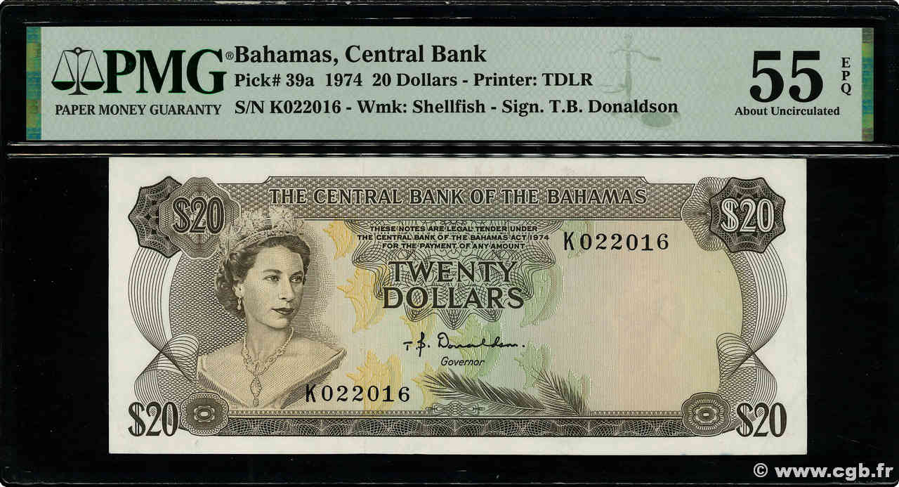 20 Dollars BAHAMAS  1965 P.39a AU