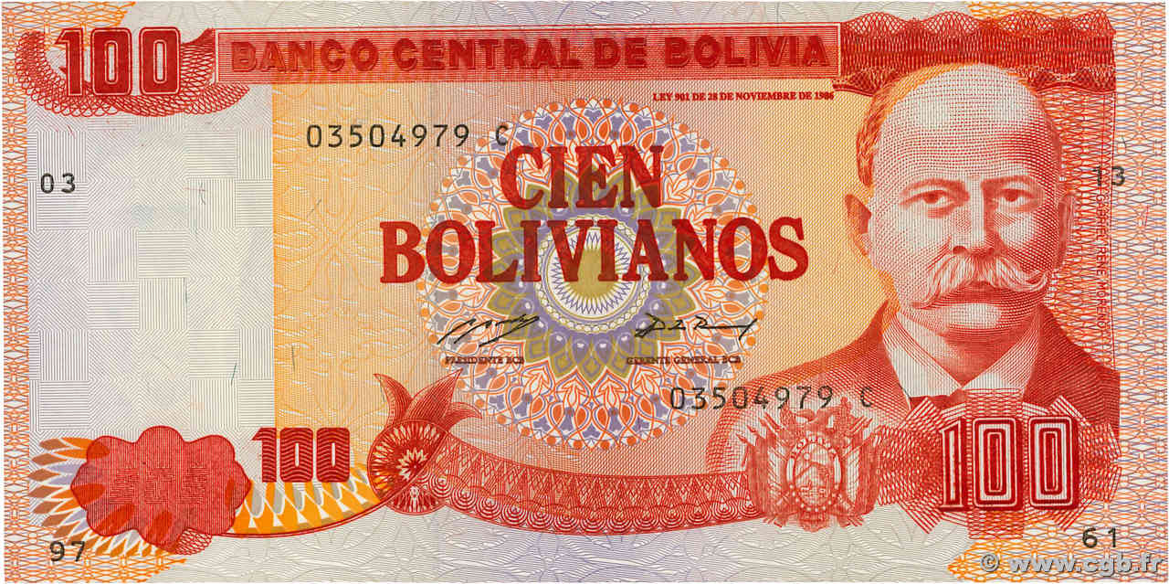 100 Bolivianos BOLIVIA  1986 P.213 UNC-