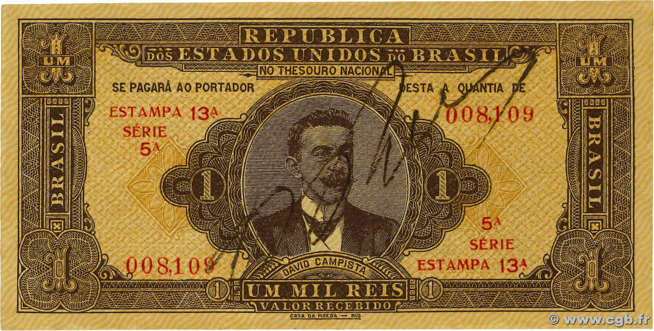 1 Mil Reis BRASIL  1923 P.009 SC+