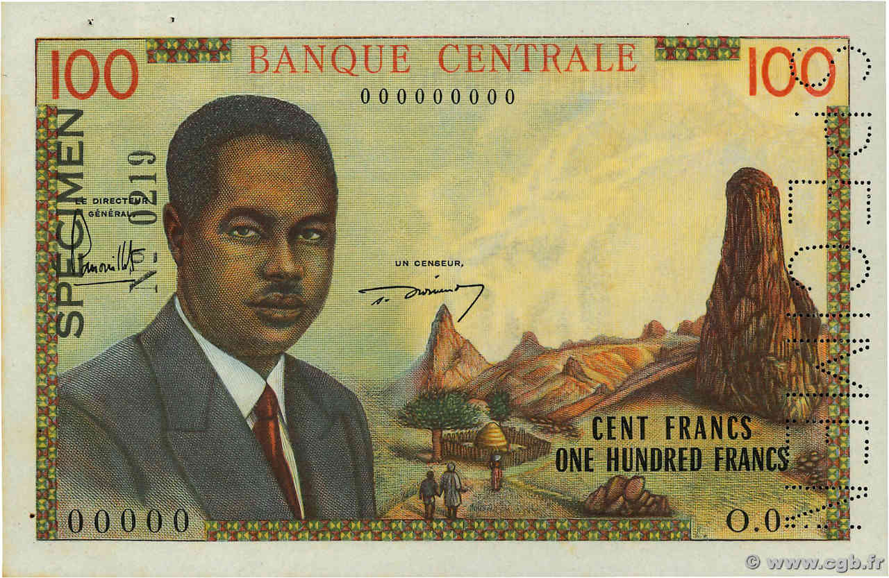 100 Francs Spécimen CAMEROUN  1962 P.10s SUP+