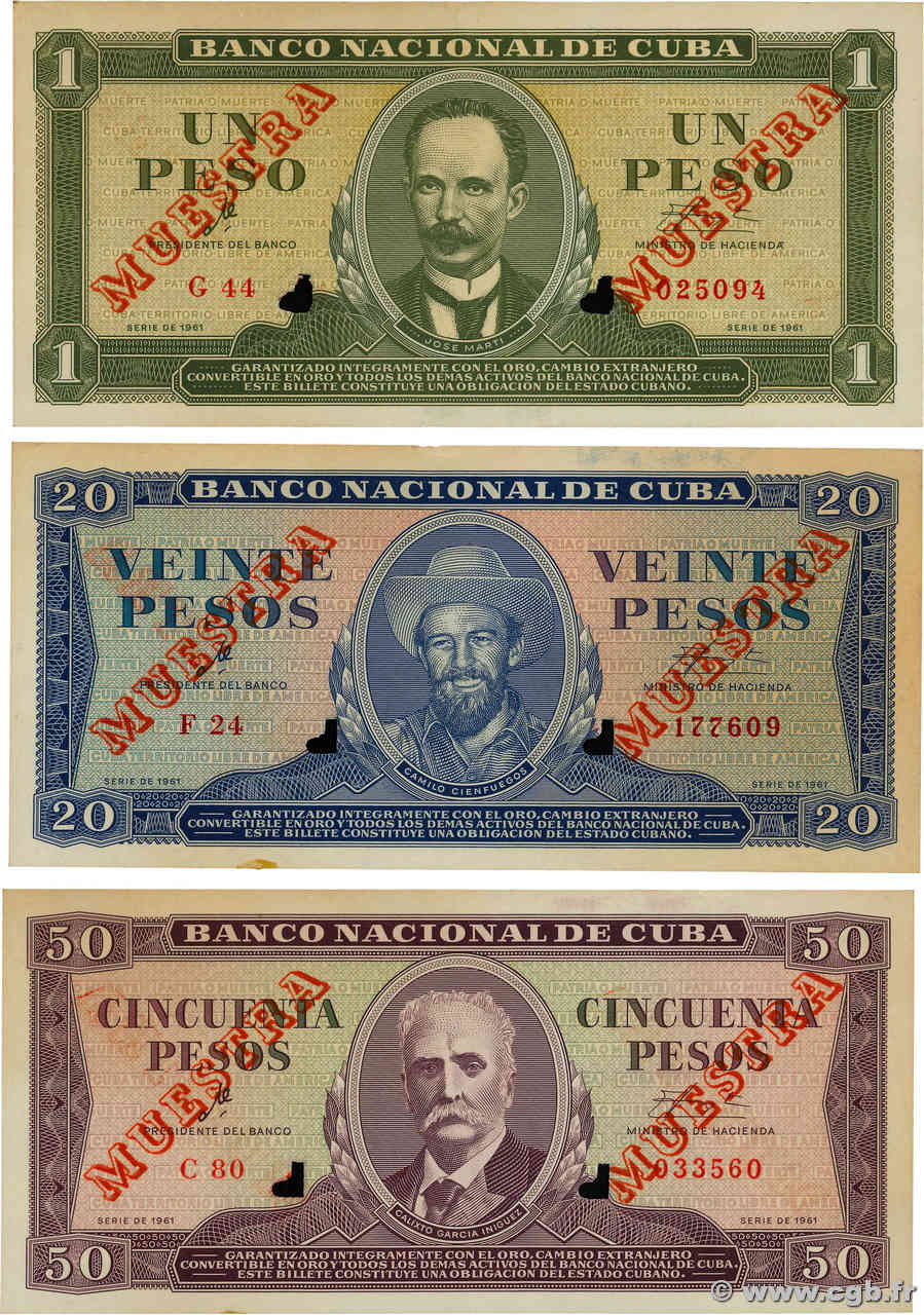 1, 20 et 50 Pesos Spécimen CUBA  1961 P.CS01- EBC a SC