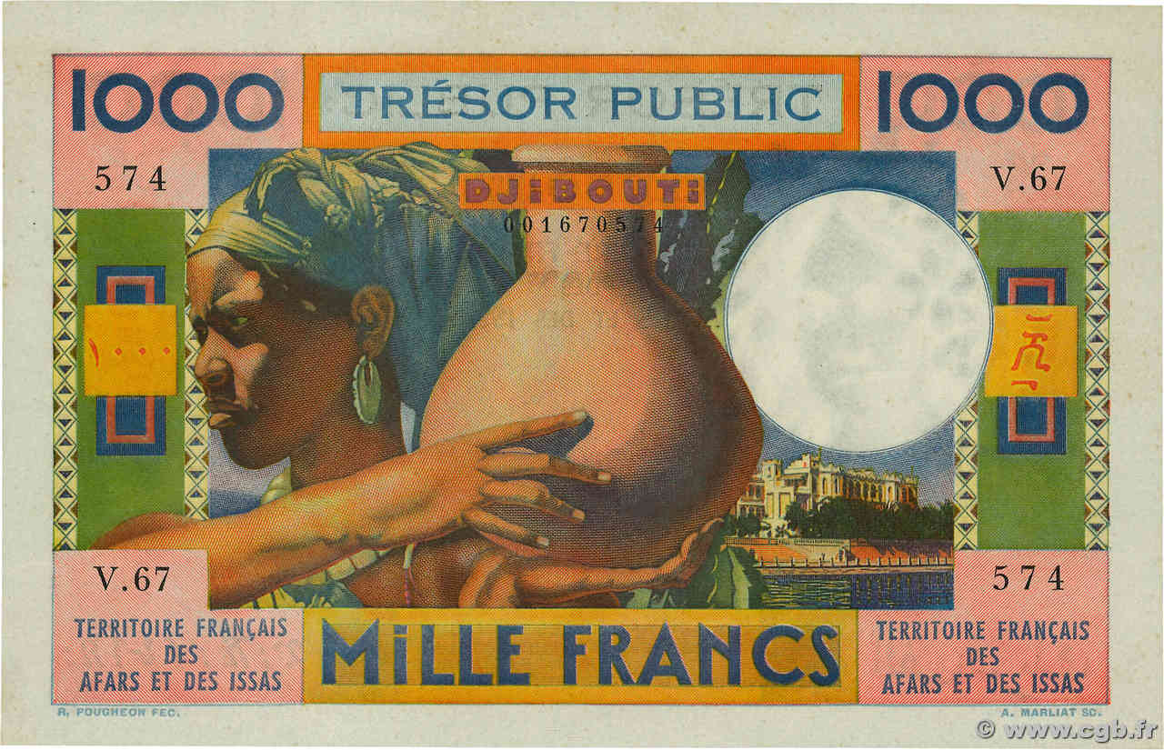 1000 Francs DSCHIBUTI   1974 P.32 fST+
