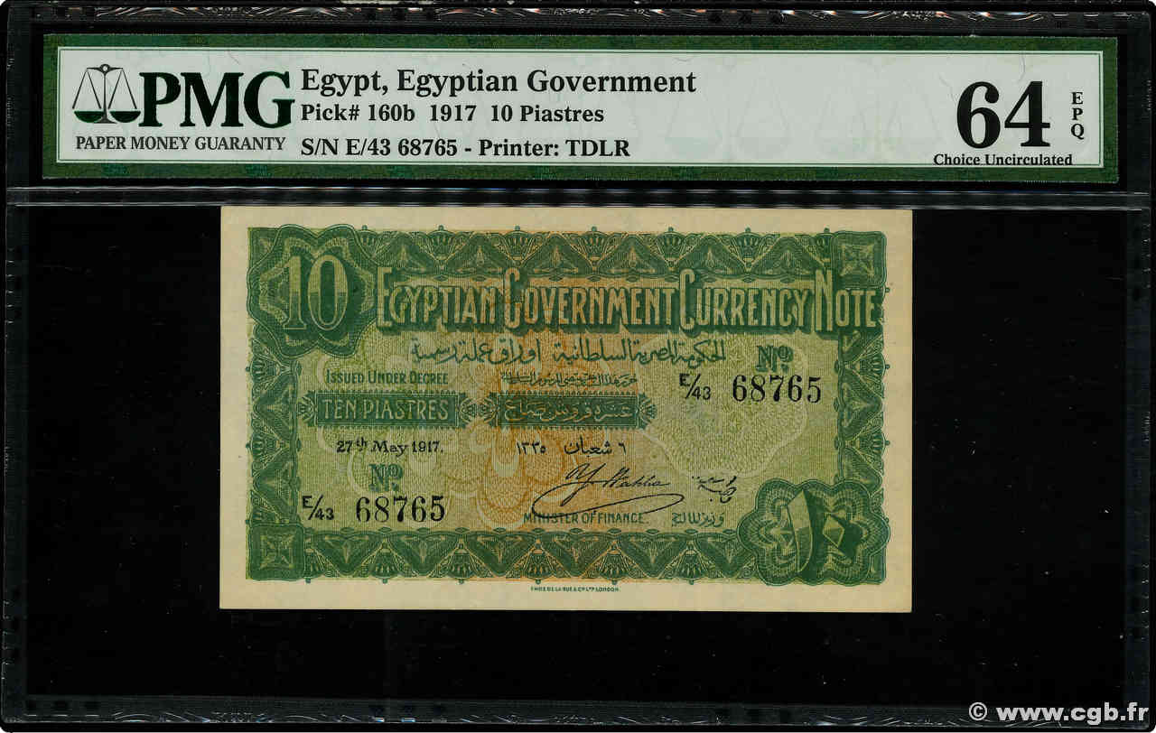 10 Piastres EGIPTO  1917 P.160b SC+