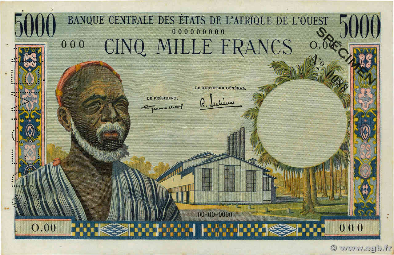 5000 Francs Spécimen ÉTATS DE L AFRIQUE DE L OUEST  1964 P.005s SUP