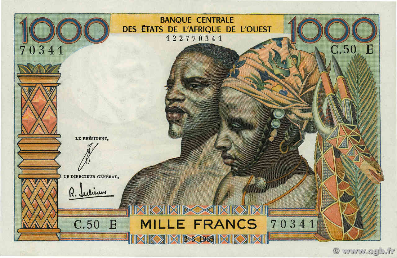 1000 Francs ESTADOS DEL OESTE AFRICANO  1965 P.503E EBC+