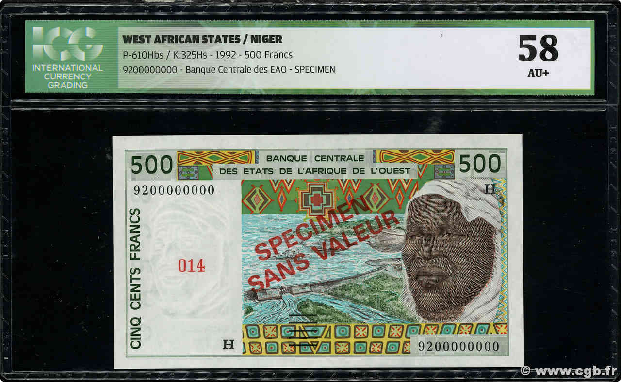 500 Francs Spécimen ÉTATS DE L AFRIQUE DE L OUEST  1992 P.610Hbs SPL