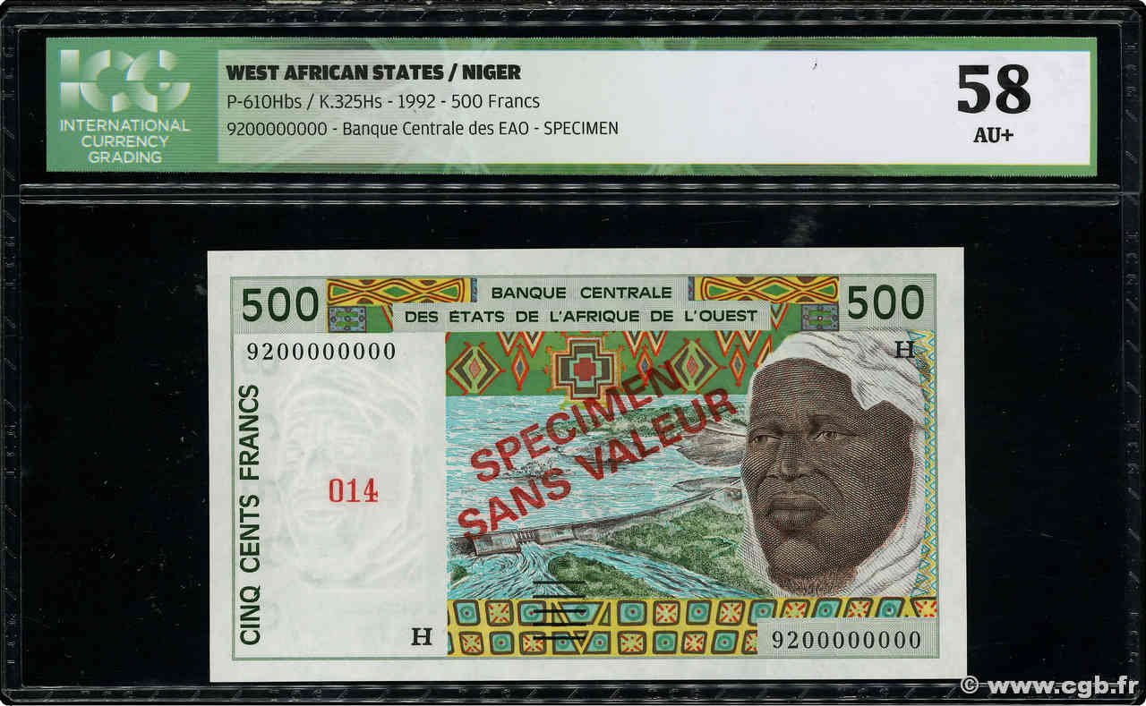 500 Francs Spécimen ESTADOS DEL OESTE AFRICANO  1992 P.610Hbs SC