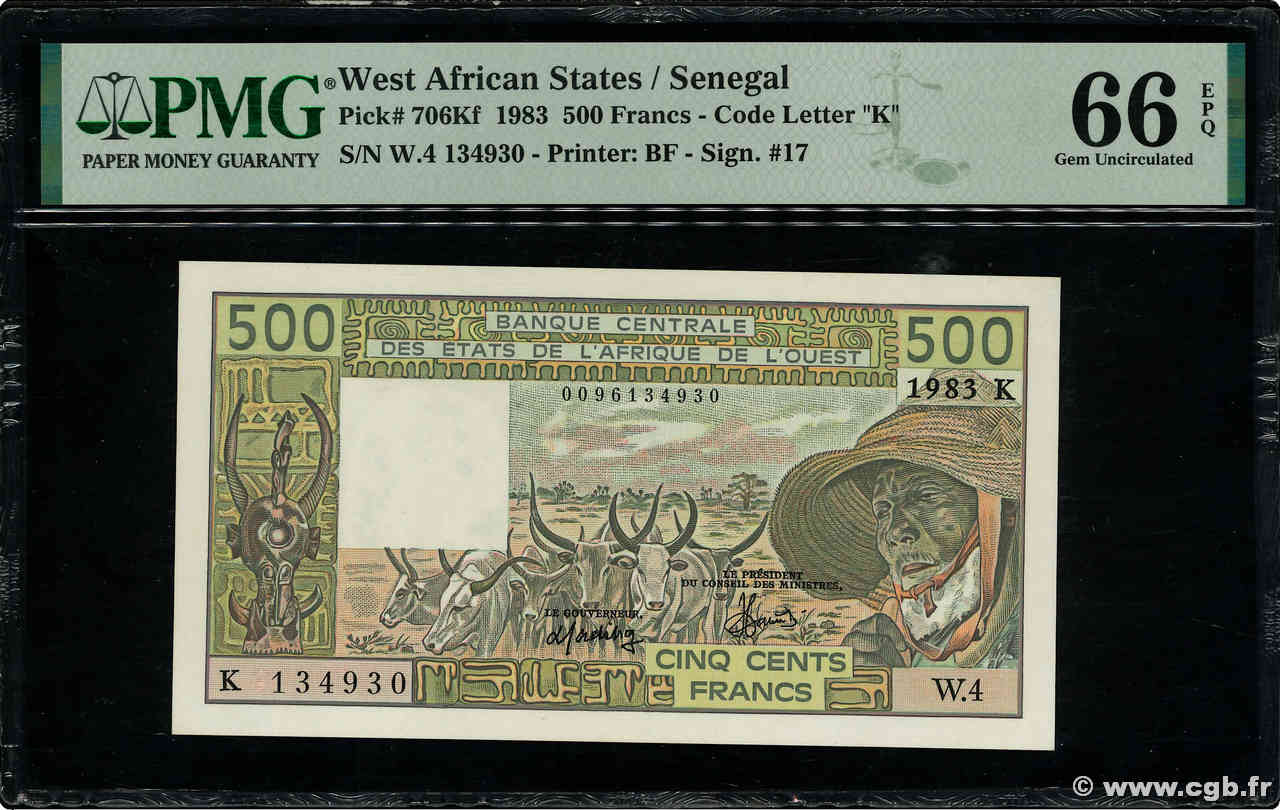 500 Francs STATI AMERICANI AFRICANI  1983 P.706Kf FDC