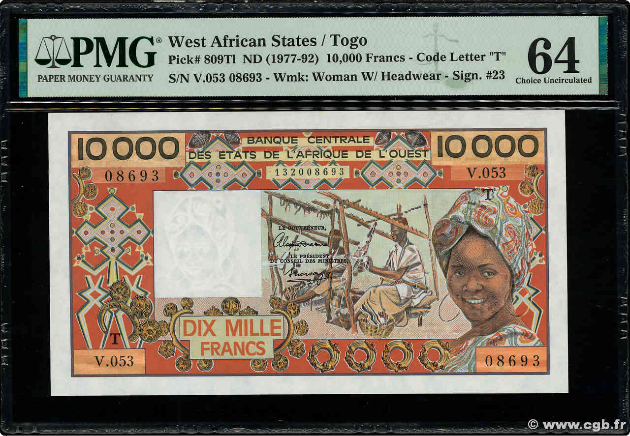 10000 Francs WEST AFRIKANISCHE STAATEN  1992 P.809Tl fST+