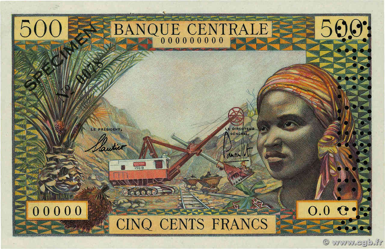 500 Francs Spécimen EQUATORIAL AFRICAN STATES (FRENCH)  1963 P.04cs fST+