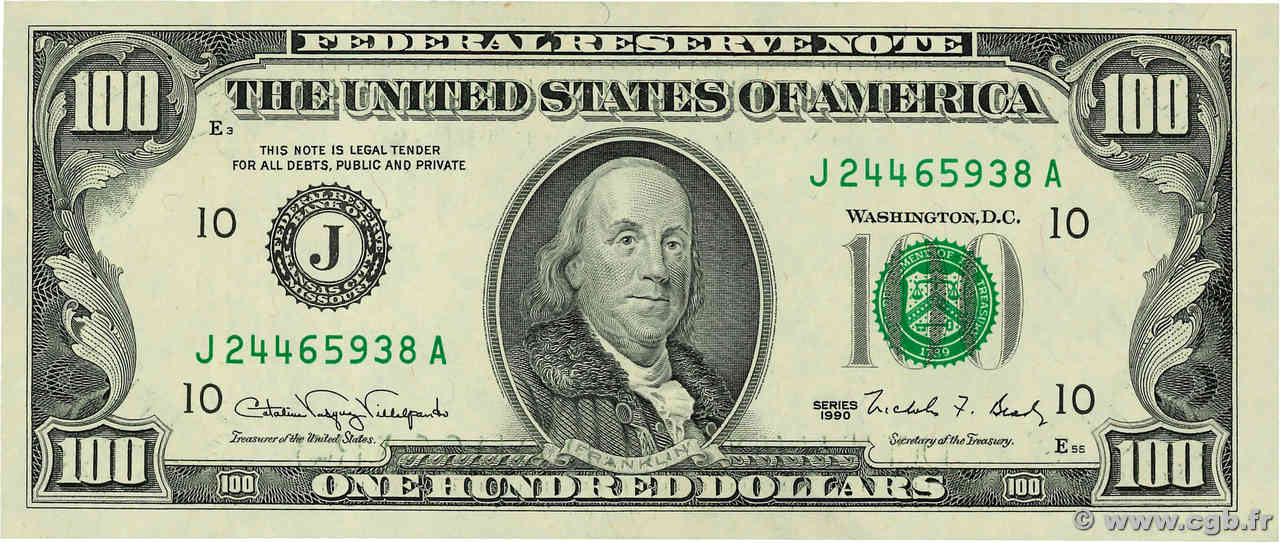 100 Dollars UNITED STATES OF AMERICA Kansas City 1990 P.489 UNC