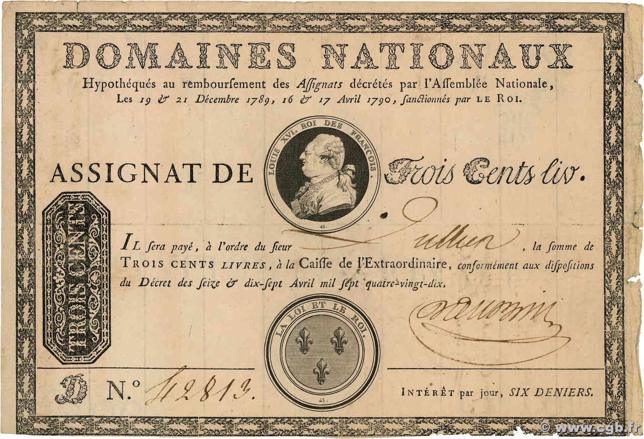 300 Livres variété FRANCE  1790 Ass.02b-v2 F+