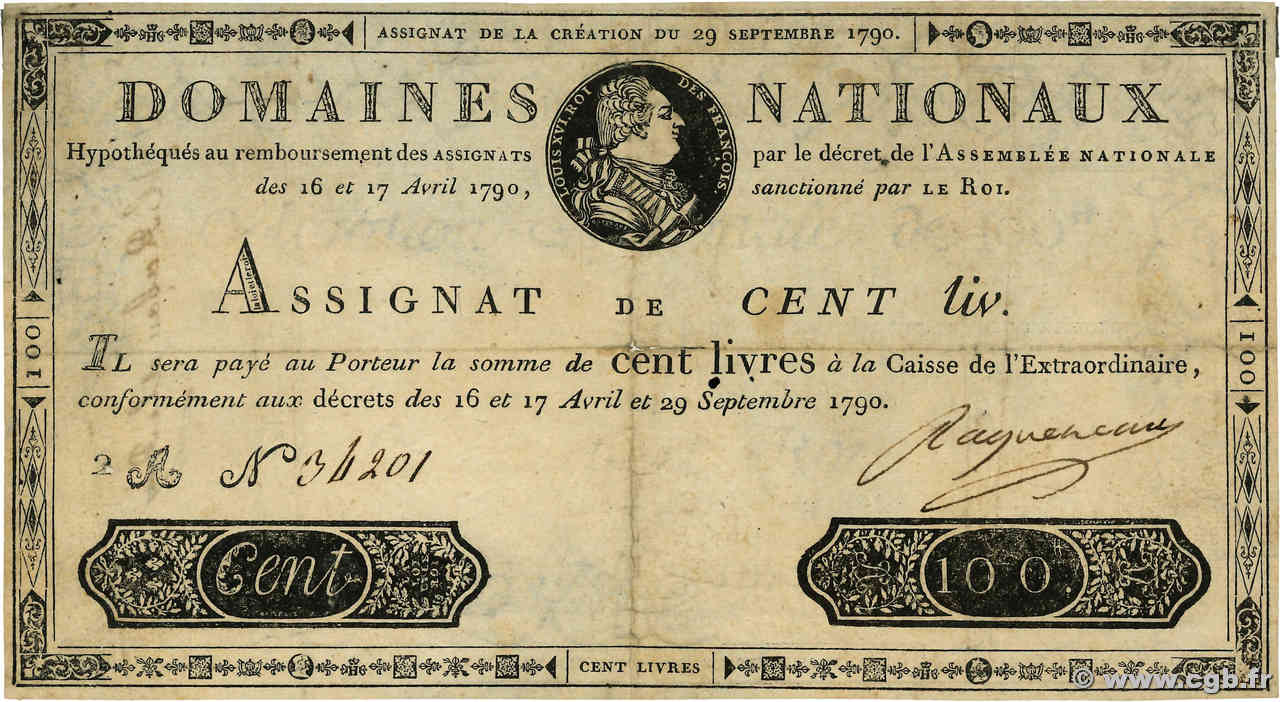 100 Livres FRANCE  1790 Ass.09a TB